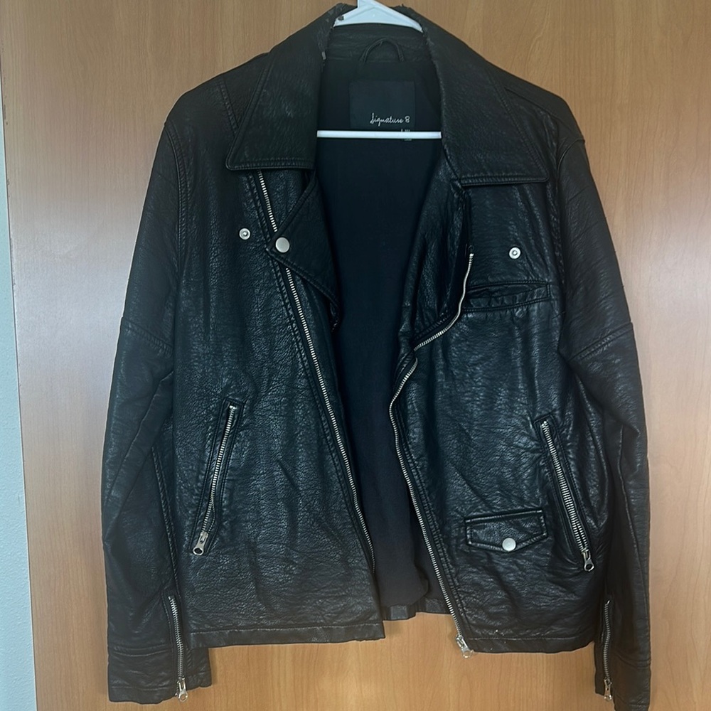 Signature8 Black Motorcycle Jacket Asymmetrical Zipper